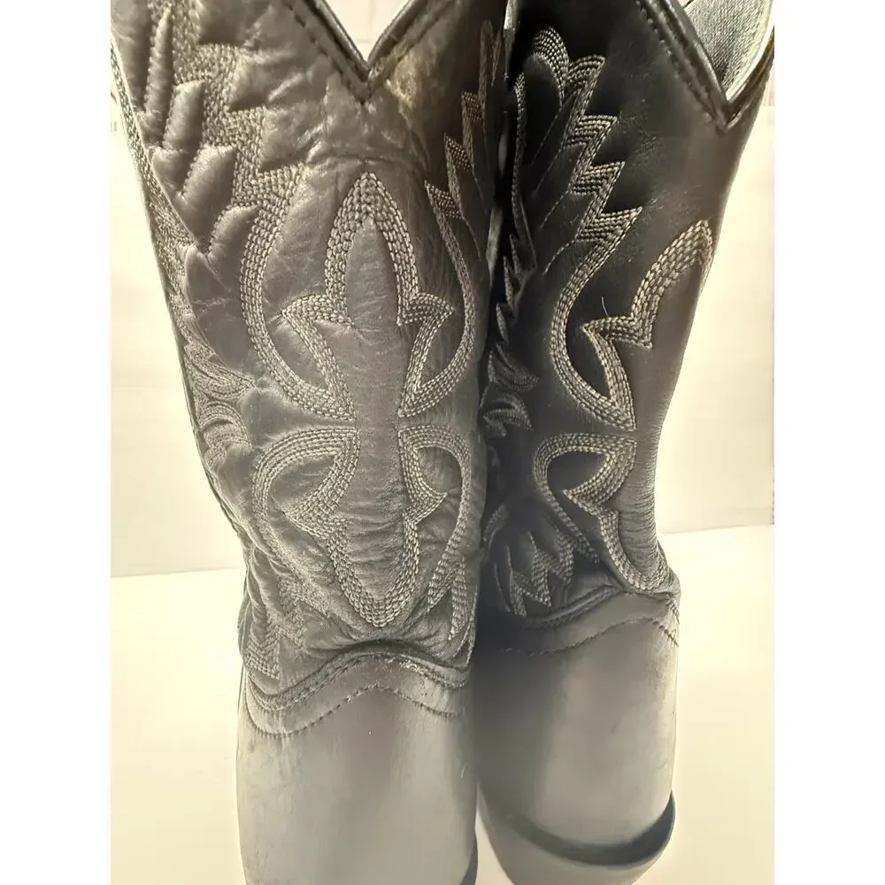 Laredo Black Leather Western Cowboy Boots Embroidered Square Toe Rodeo Mens 12EW